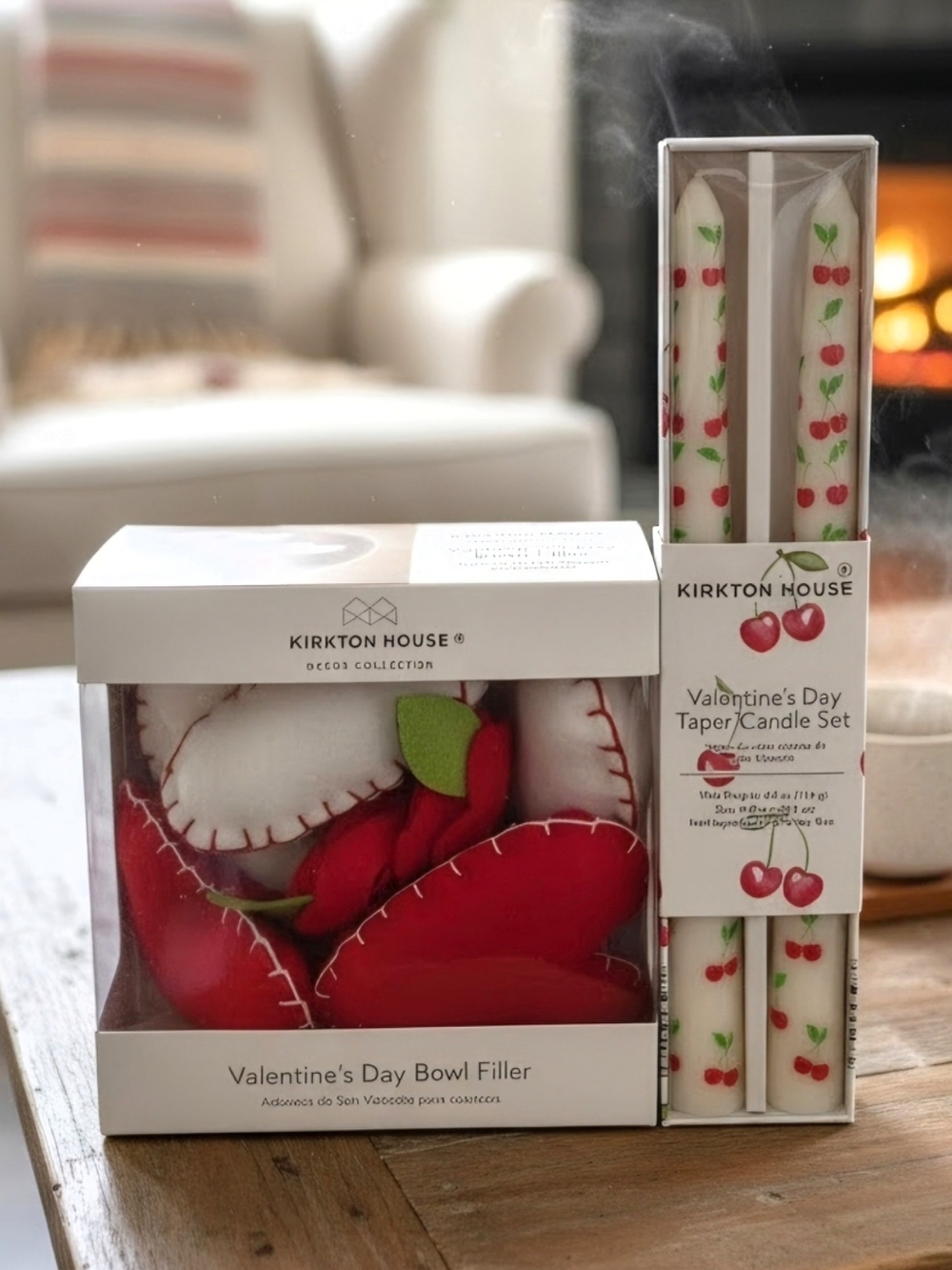 Kirkton House Valentine's Day Cherry Taper Candle Set & Bowl Fillers - Red/White